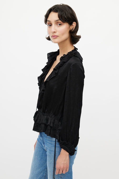 Ulla Johnson Black Ruffled Silk Top