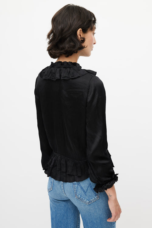 Ulla Johnson Black Ruffled Silk Top