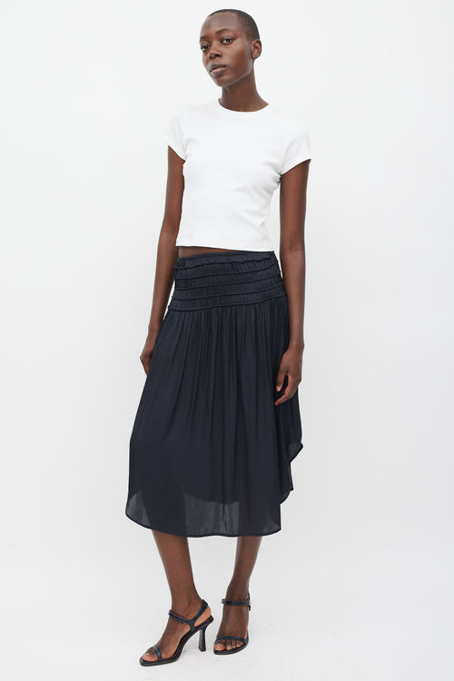 Ulla Johnson Black Satin Smocked Skirt