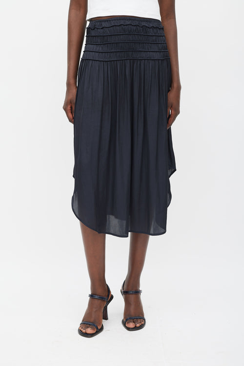 Ulla Johnson Black Satin Smocked Skirt