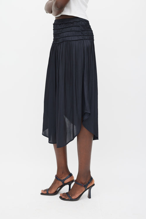 Ulla Johnson Black Satin Smocked Skirt