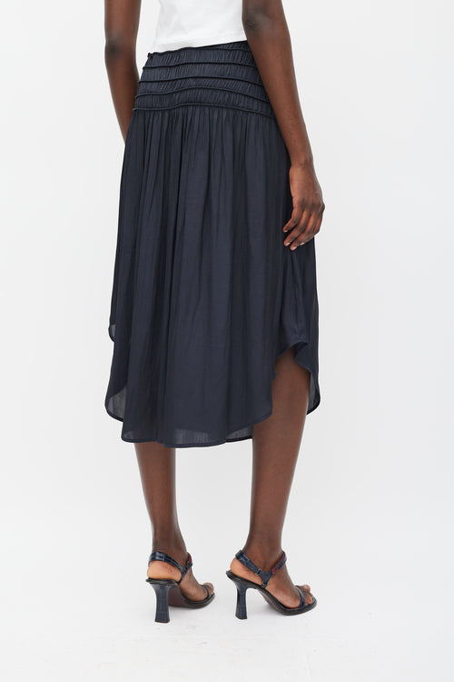 Ulla Johnson Black Satin Smocked Skirt