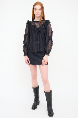 Ulla Johnson Black Sheer Polka Dot Blouse