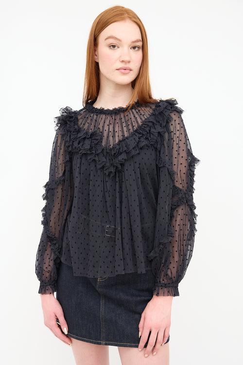 Ulla Johnson Black Sheer Polka Dot Blouse