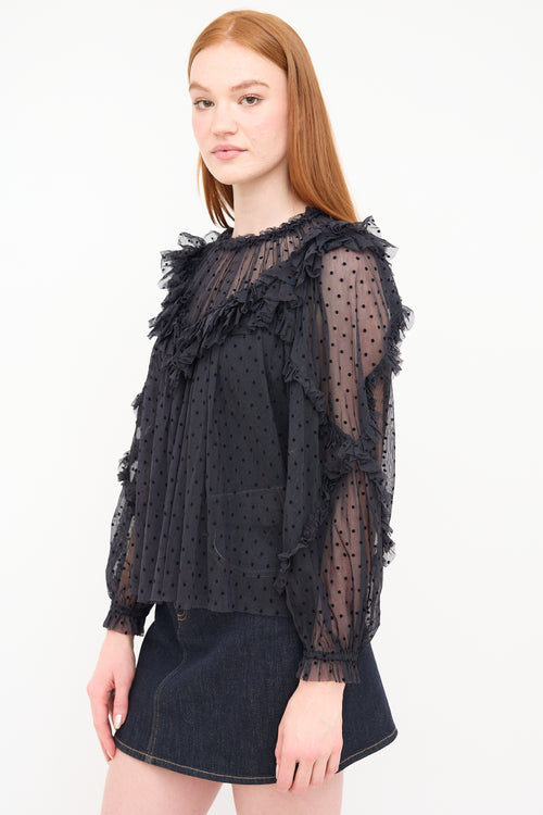 Ulla Johnson Black Sheer Polka Dot Blouse