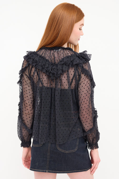 Ulla Johnson Black Sheer Polka Dot Blouse