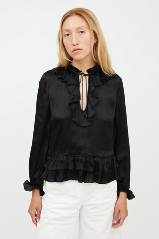 Ulla Johnson Black Silk Maisie Ruffled Blouse