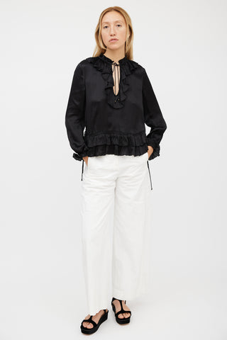 Ulla Johnson Black Silk Maisie Ruffled Blouse