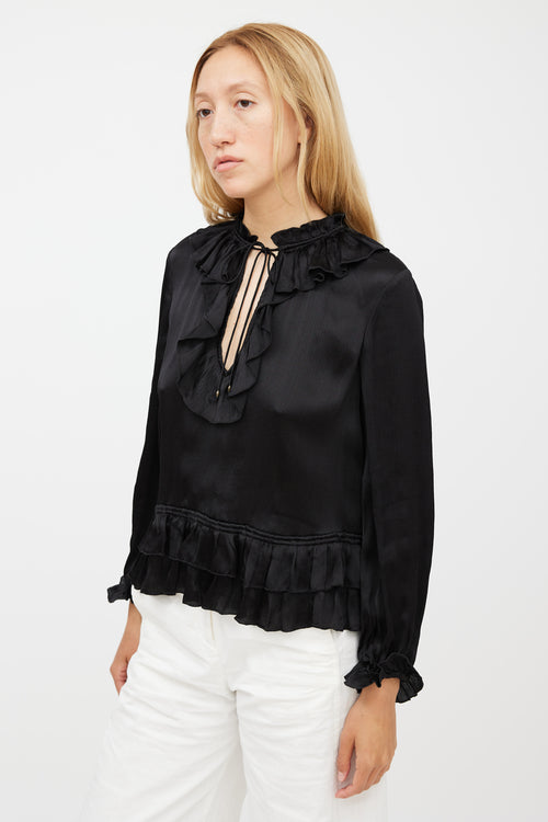 Ulla Johnson Black Silk Maisie Ruffled Blouse