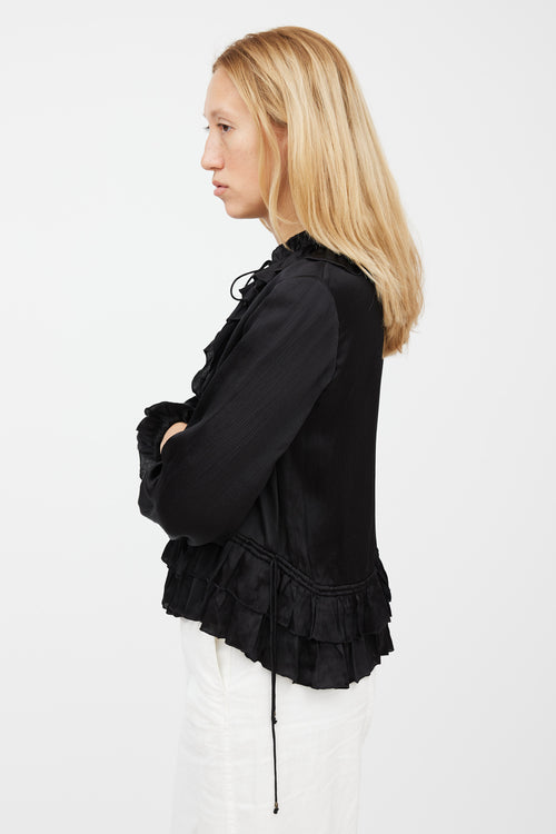 Ulla Johnson Black Silk Maisie Ruffled Blouse