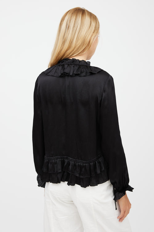 Ulla Johnson Black Silk Maisie Ruffled Blouse