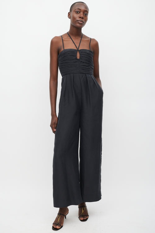 Ulla Johnson Black Silk Pleated Jumpsuit