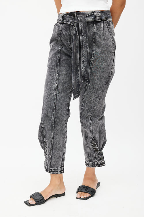 Ulla Johnson Black Stonewash Belted Denim Trouser