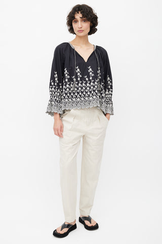 Ulla Johnson Black 
White Floral Embroidered Blouse