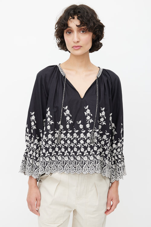 Ulla Johnson Black 
White Floral Embroidered Blouse