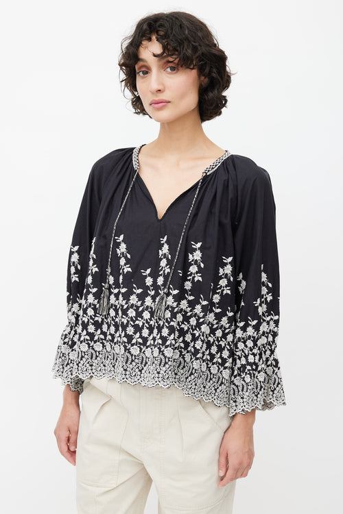 Ulla Johnson Black 
White Floral Embroidered Blouse