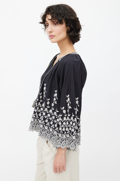 Ulla Johnson Black 
White Floral Embroidered Blouse