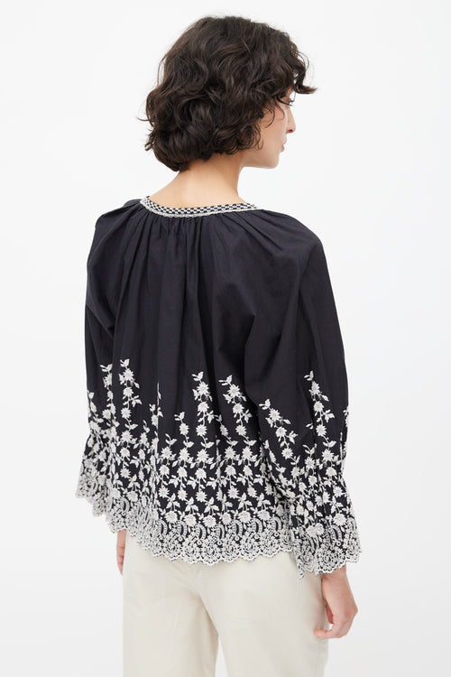 Ulla Johnson Black 
White Floral Embroidered Blouse