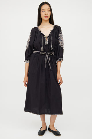 Ulla Johnson Black 
White Cotton Embroidered Dress