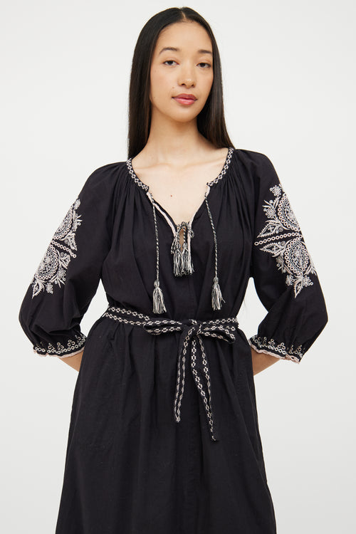 Ulla Johnson Black 
White Cotton Embroidered Dress