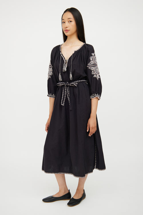 Ulla Johnson Black 
White Cotton Embroidered Dress