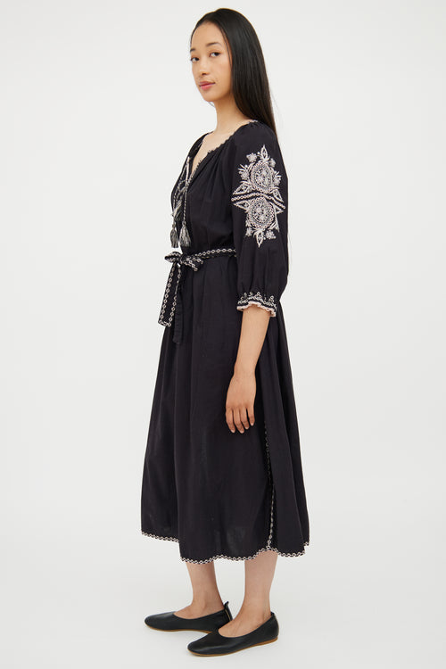 Ulla Johnson Black 
White Cotton Embroidered Dress