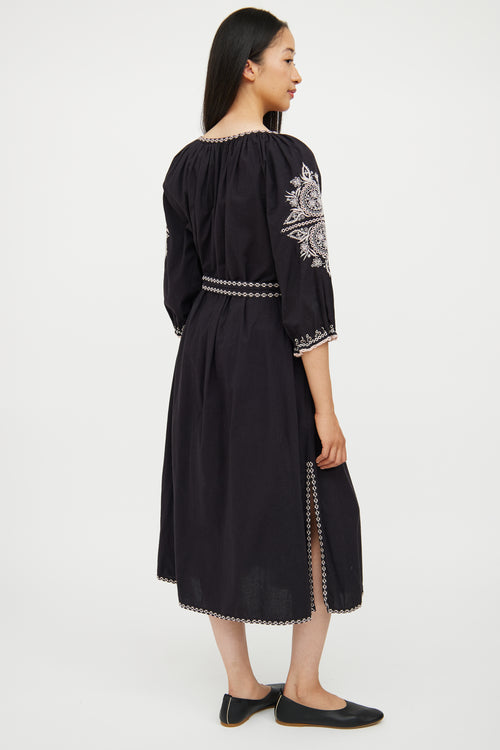 Ulla Johnson Black 
White Cotton Embroidered Dress