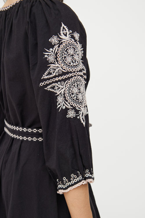 Ulla Johnson Black 
White Cotton Embroidered Dress