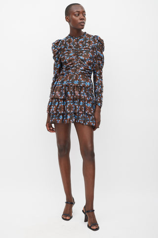 Ulla Johnson Blue 
Brown Silk Printed Siya Dress