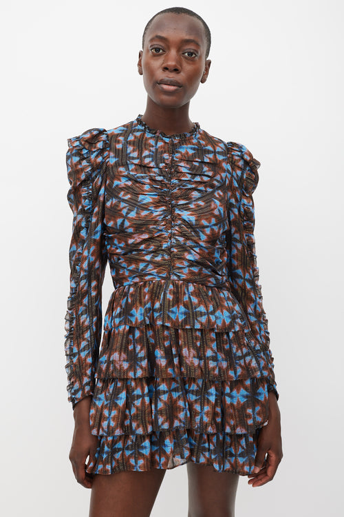 Ulla Johnson Blue 
Brown Silk Printed Siya Dress