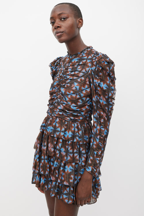 Ulla Johnson Blue 
Brown Silk Printed Siya Dress