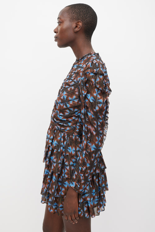 Ulla Johnson Blue 
Brown Silk Printed Siya Dress