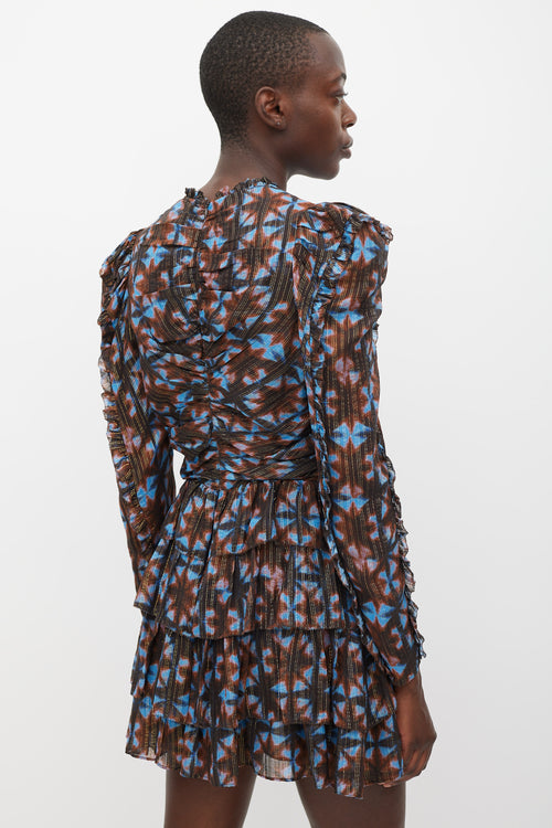 Ulla Johnson Blue 
Brown Silk Printed Siya Dress