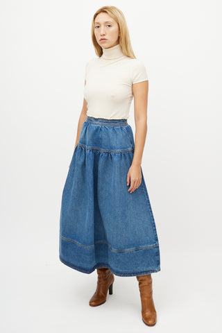 Ulla Johnson Blue Gathered Denim Maxi Skirt