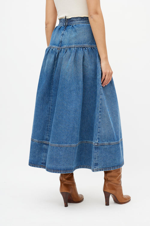 Ulla Johnson Blue Gathered Denim Maxi Skirt