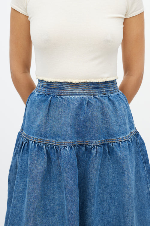 Ulla Johnson Blue Gathered Denim Maxi Skirt