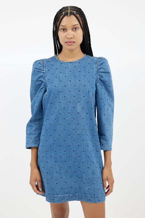 Ulla Johnson Blue Denim Polka Dots Dress