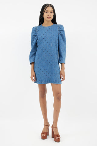 Ulla Johnson Blue Denim Polka Dots Dress