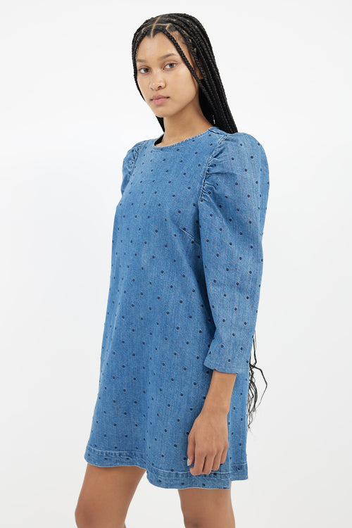 Ulla Johnson Blue Denim Polka Dots Dress