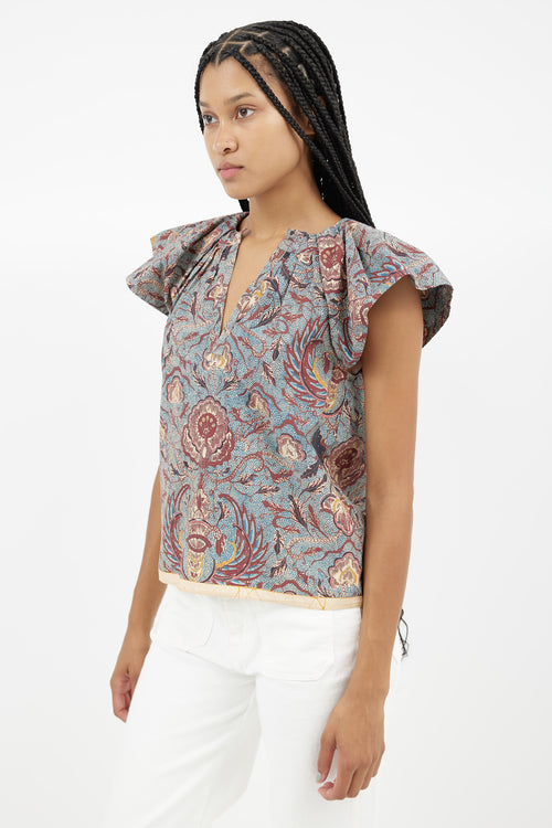 Ulla Johnson Blue 
Multi Print Blouse