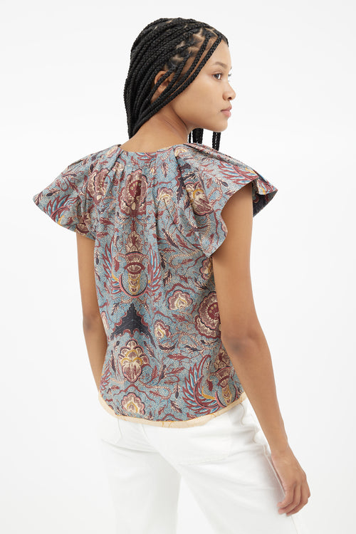 Ulla Johnson Blue 
Multi Print Blouse