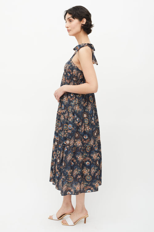 Ulla Johnson Blue 
Multicolour Floral Midi Dress