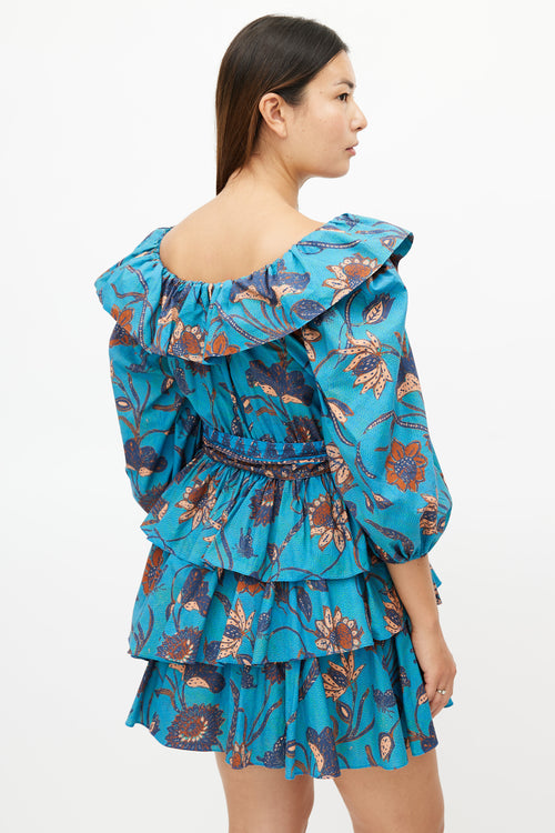 Ulla Johnson Blue 
Multicolour Ruffled Belted Dress