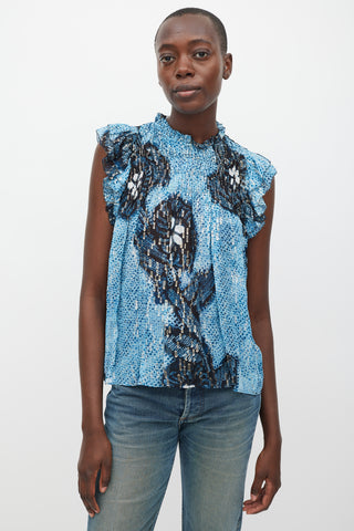 Ulla Johnson Blue 
Black Silk Printed Aya Top