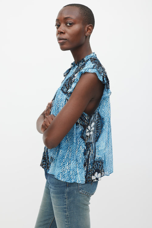 Ulla Johnson Blue 
Black Silk Printed Aya Top