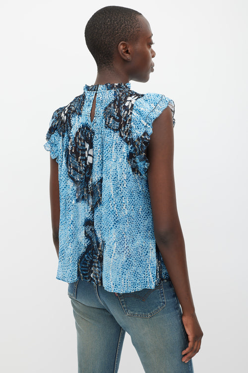 Ulla Johnson Blue 
Black Silk Printed Aya Top