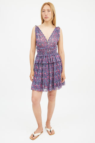 Ulla Johnson Blue 
Purple Silk Noelle Floral Dress