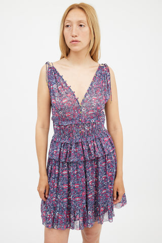 Ulla Johnson Blue 
Purple Silk Noelle Floral Dress