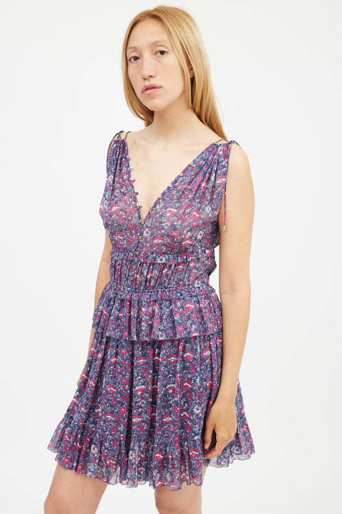 Ulla Johnson Blue 
Purple Silk Noelle Floral Dress