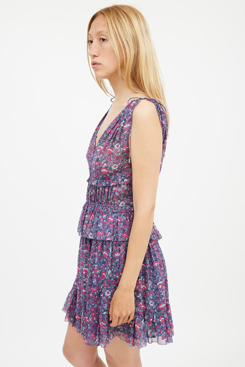 Ulla Johnson Blue 
Purple Silk Noelle Floral Dress